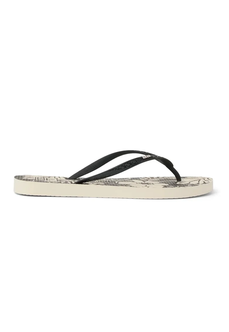 Papuci flip-flop cu model floral Seaside, Negru/Bej deschis