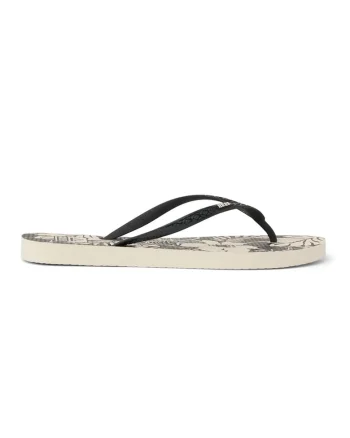Papuci flip-flop cu model floral Seaside, Negru/Bej deschis