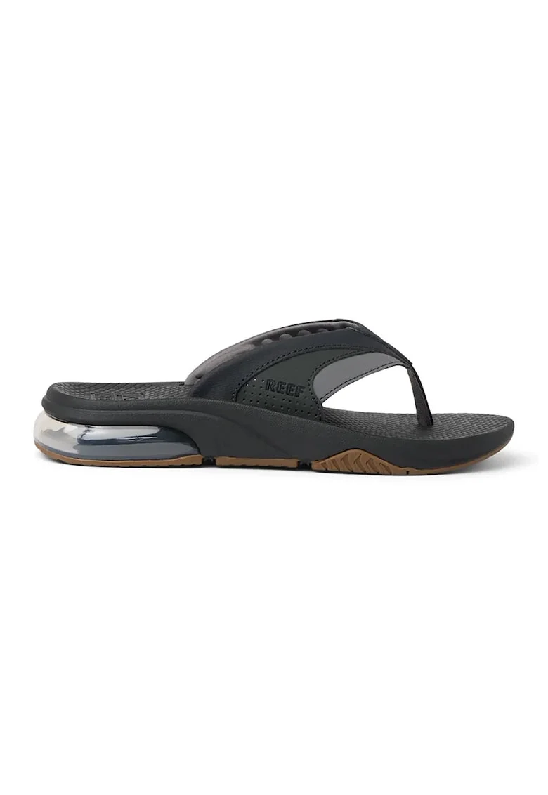 Papuci flip-flop din piele ecologica cu insertii din material textil Fanning Plus, Negru