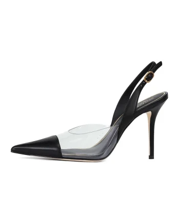 Pantofi din piele cu varf ascutit si toc stiletto, Negru/Transparent