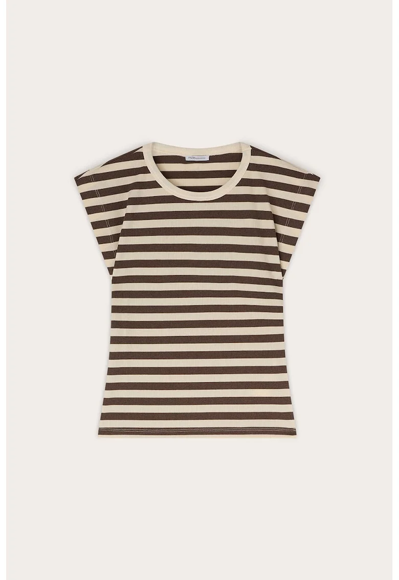 Tricou din amestec de bumbac cu model in dungi, Maro/Bej sampanie