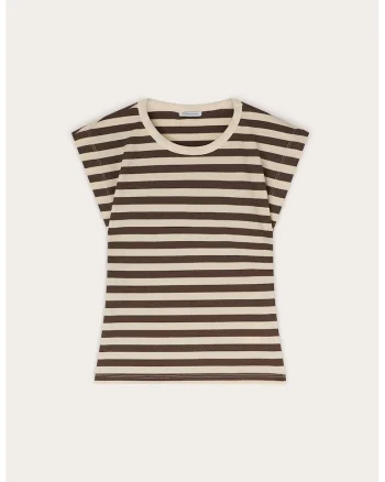 Tricou din amestec de bumbac cu model in dungi, Maro/Bej sampanie