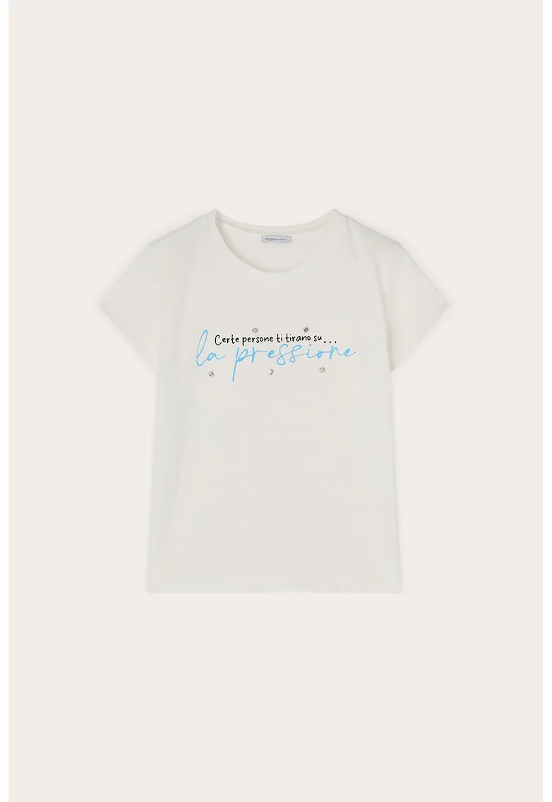 Tricou cu imprimeu text, Alb murdar