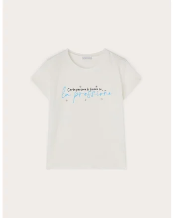 Tricou cu imprimeu text, Alb murdar