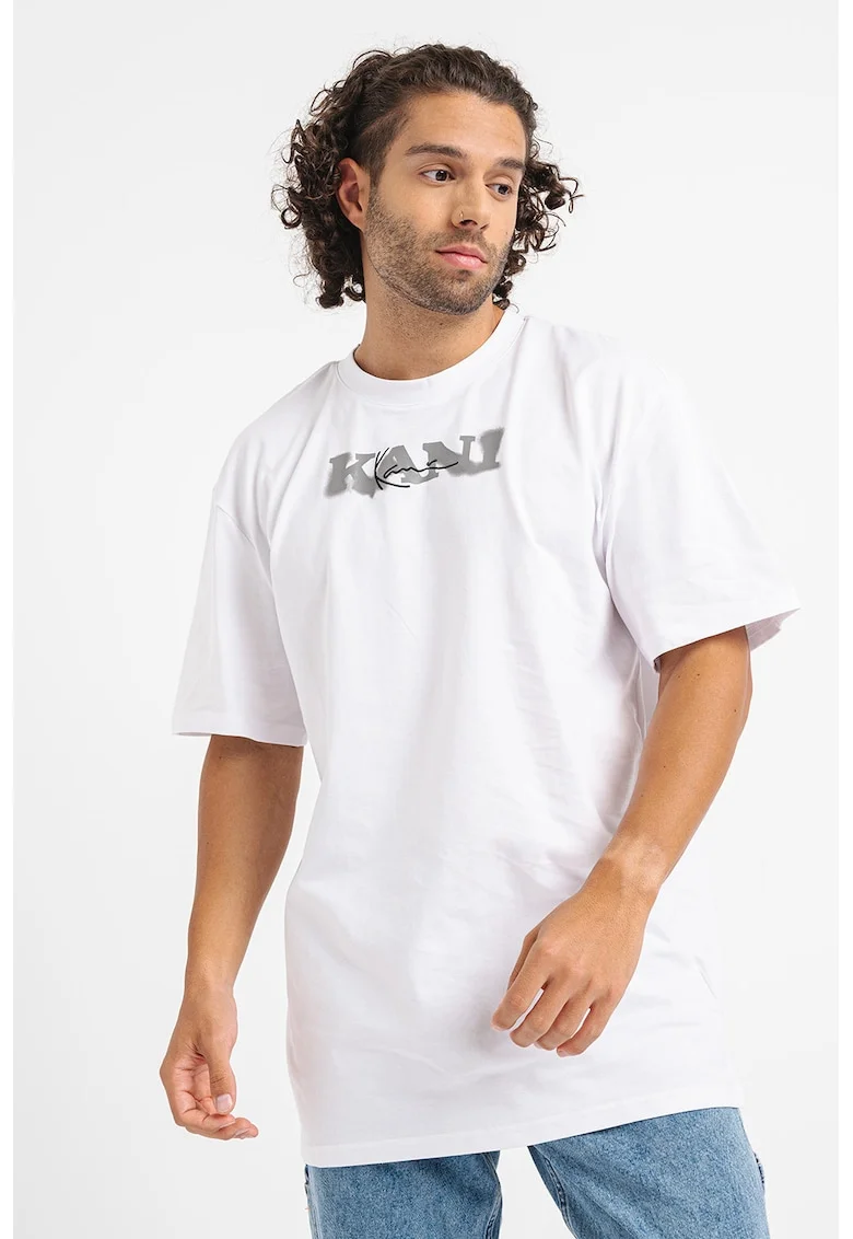Tricou de bumbac organic cu imprimeu logo, Alb/Gri inchis