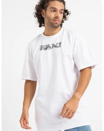 Tricou de bumbac organic cu imprimeu logo, Alb/Gri inchis