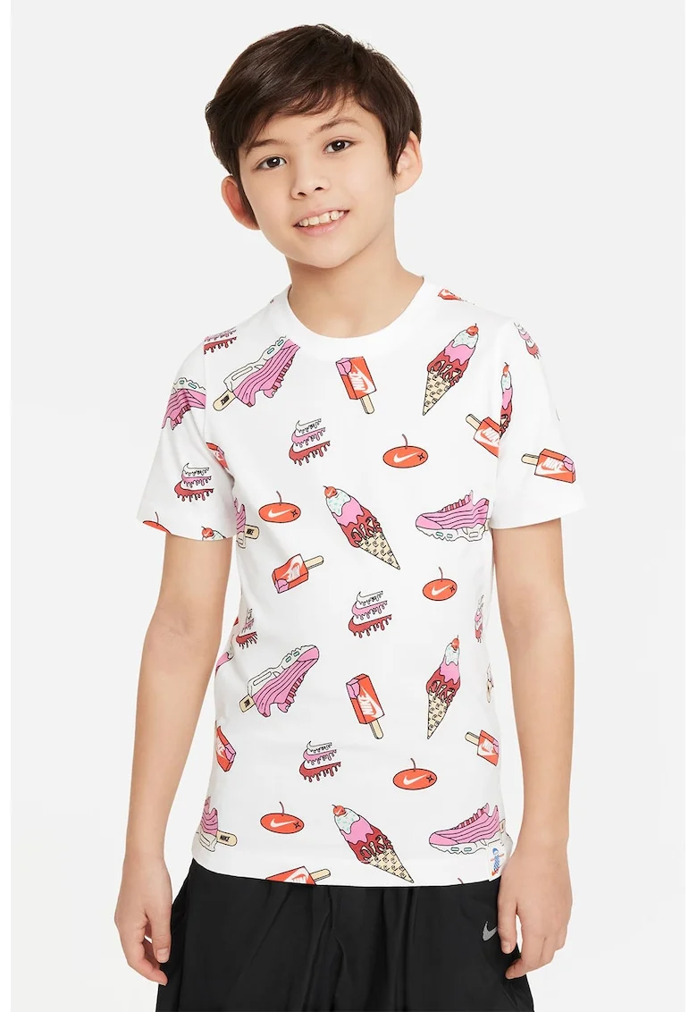 Tricou cu model si decolteu la baza gatului, Rosu/Alb