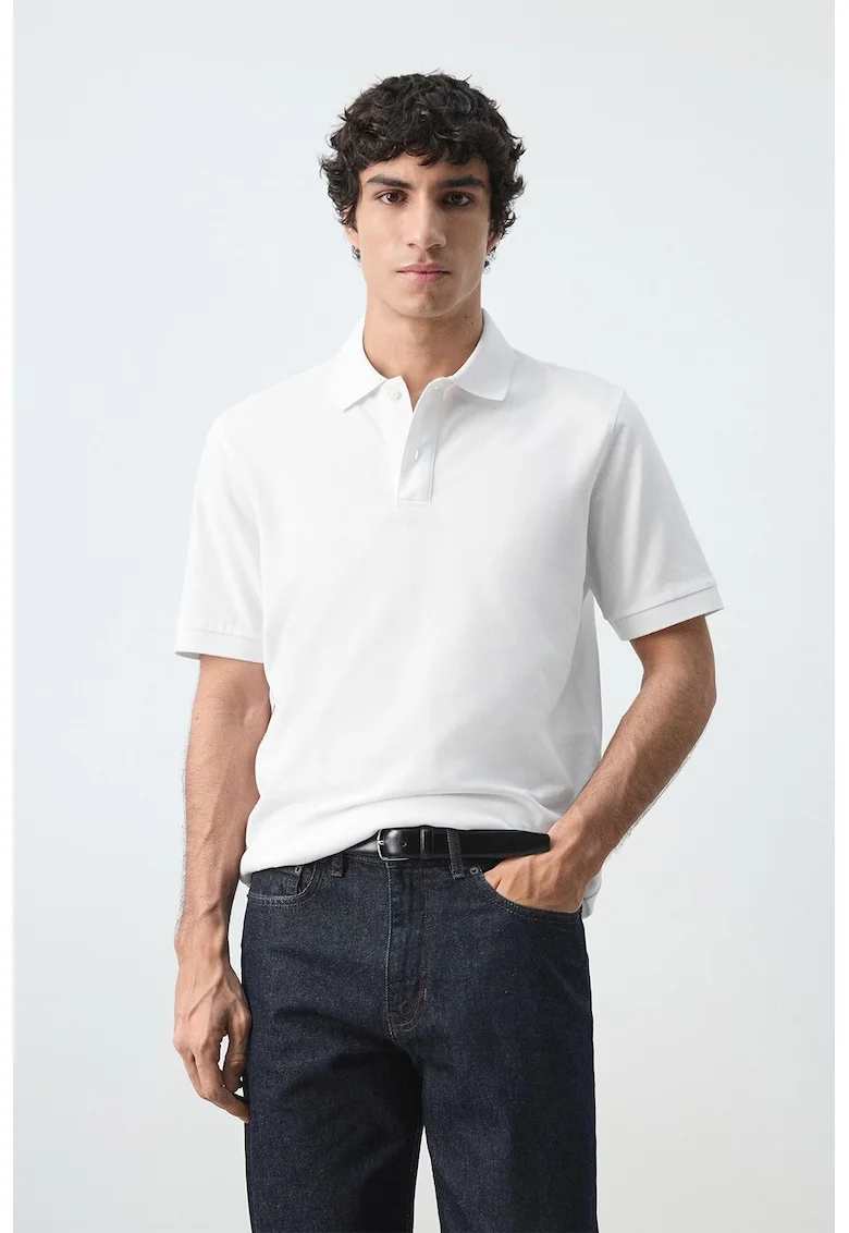 Tricou polo regular fit din bumbac, Alb