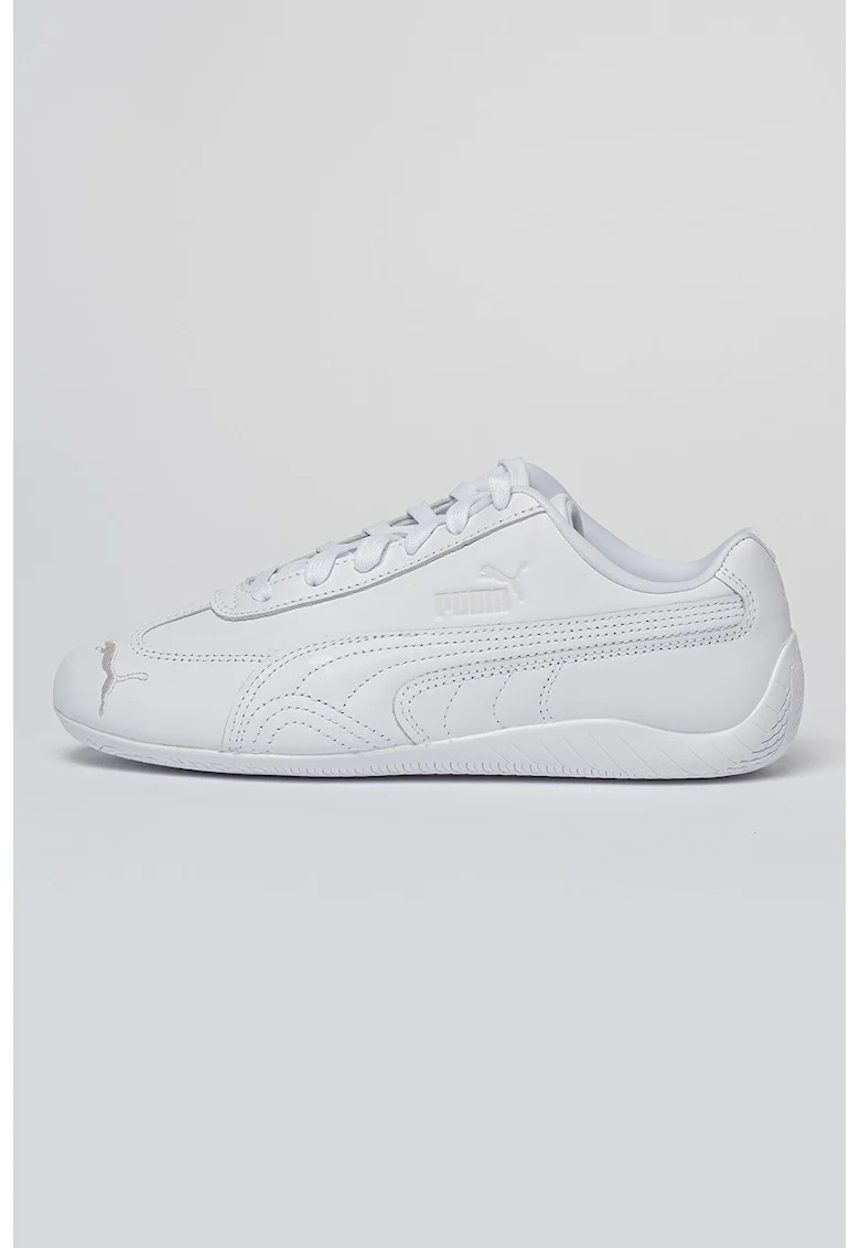 Pantofi sport din piele Speedcat Full cu imprimeu logo, Alb optic