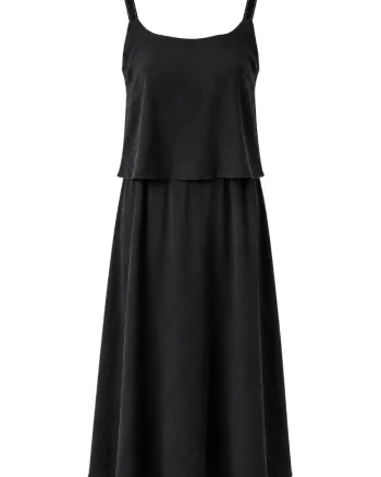 Rochie Maxi Femei,  Fara Maneci, Negru, 90% Modal, 10% Poliester