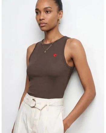 Bluza dama,  bluza brodata, slim-fit, maro cafea, bumbac elastan
