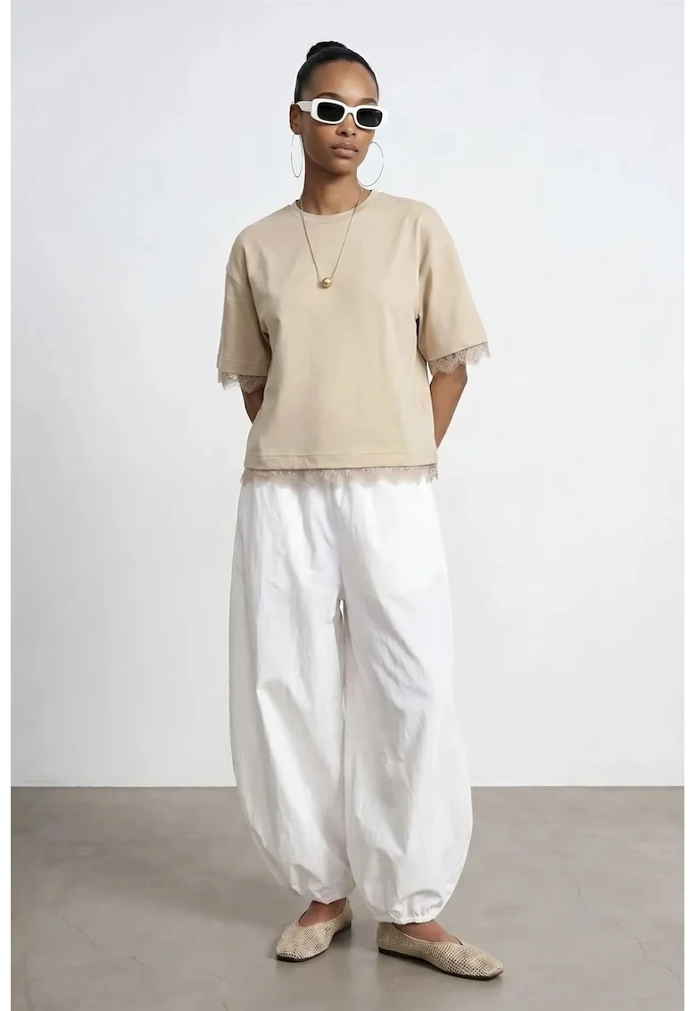 Tricou  Bej Natural, Regular Fit, Bumbac Elastan, Bej Natural