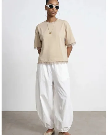 Tricou  Bej Natural, Regular Fit, Bumbac Elastan, Bej Natural