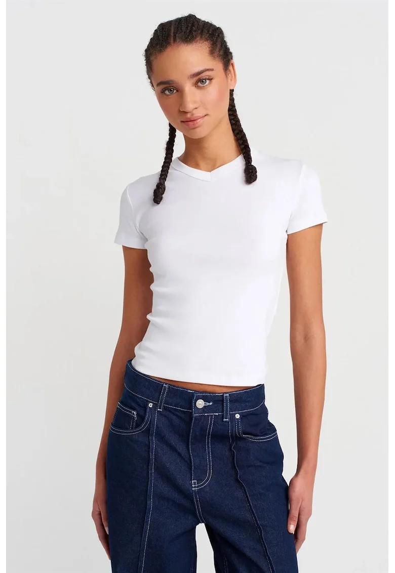 Tricou dama,  slim fit, alb, bumbac