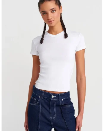 Tricou dama,  slim fit, alb, bumbac