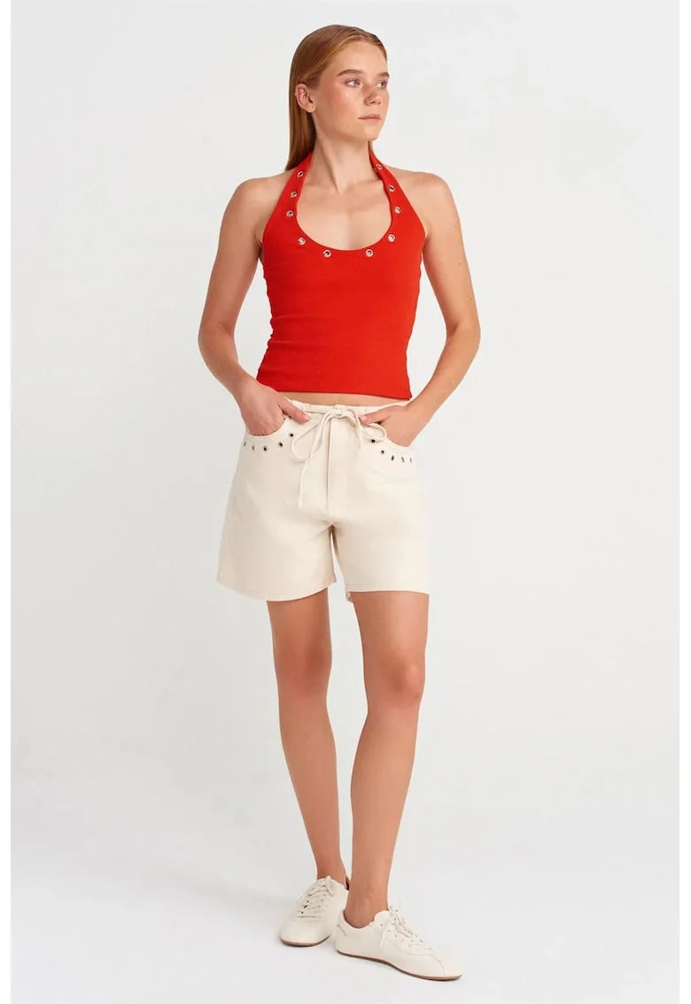 Pantaloni scurți  din denim crem natural, Crem