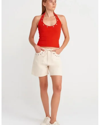 Pantaloni scurți  din denim crem natural, Crem