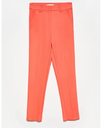 Pantaloni dama,  bumbac, talie inalta, portocaliu pal, casual