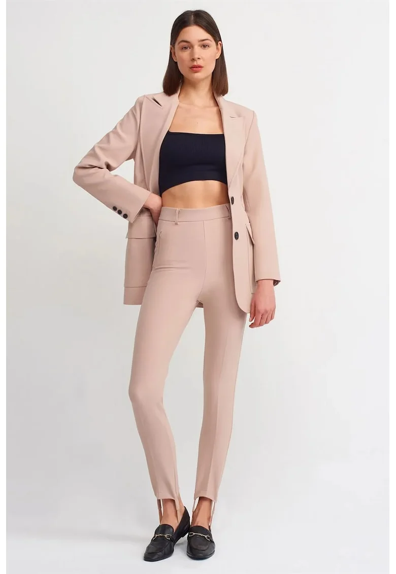 Pantaloni dama,  skinny, bej natural, poliester cu elastan