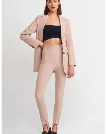 Pantaloni dama,  skinny, bej natural, poliester cu elastan
