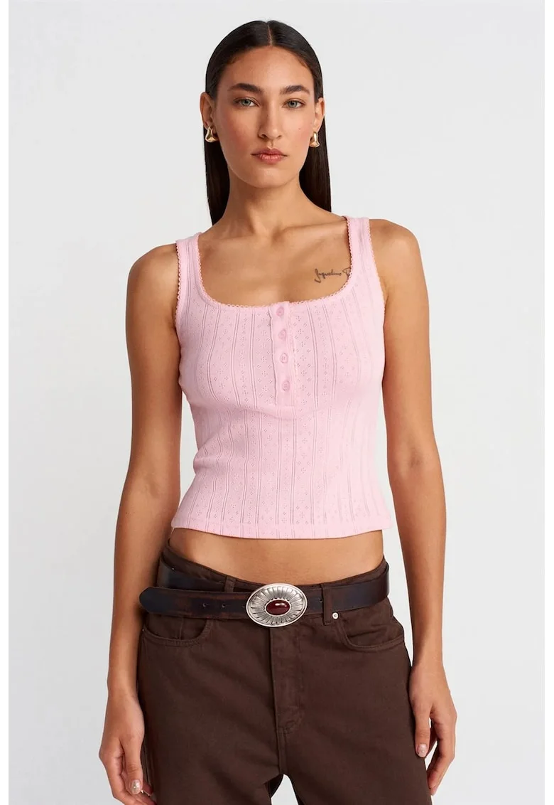 Bluza dama,  slim fit, decolteu patrat, roz pudrat, bumbac