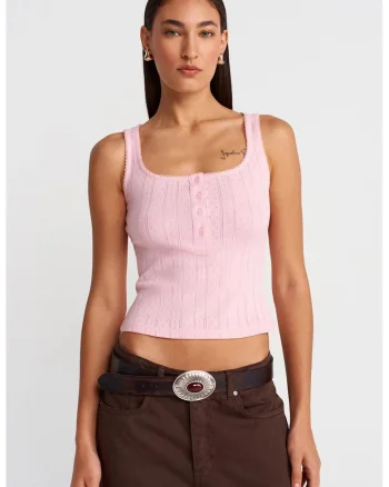 Bluza dama,  slim fit, decolteu patrat, roz pudrat, bumbac