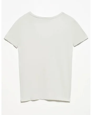 Tricou dama  bumbac, decolteu in V, alb prafuit, maneca scurta