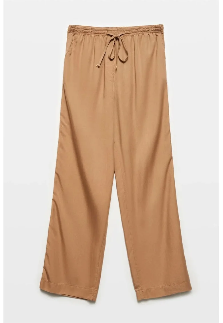 Pantaloni dama,  croiala larga, detalii cu snur, maro camel, 100% Tencel