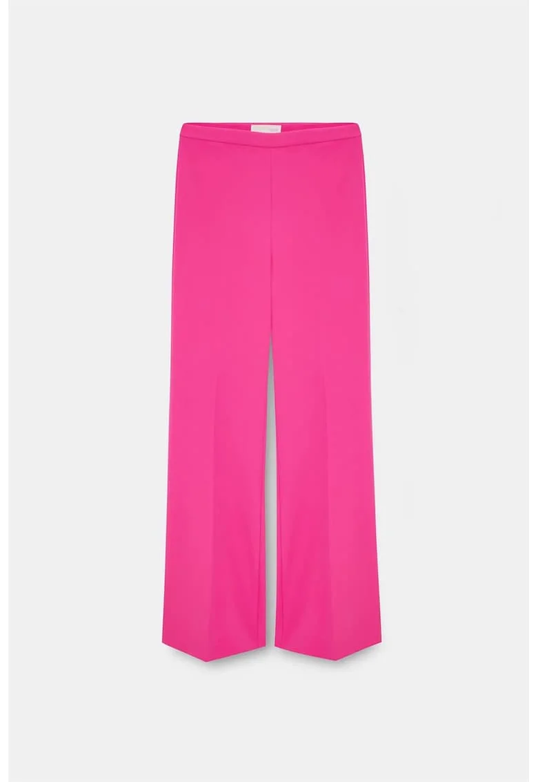 Pantaloni dama,  evazati, roz aprins, poliester cu elastan