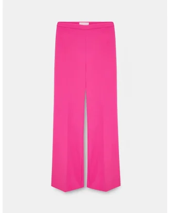 Pantaloni dama,  evazati, roz aprins, poliester cu elastan