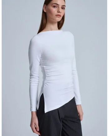 Bluza dama,  slim-fit, maneca lunga, alb, bumbac/modal/elastan