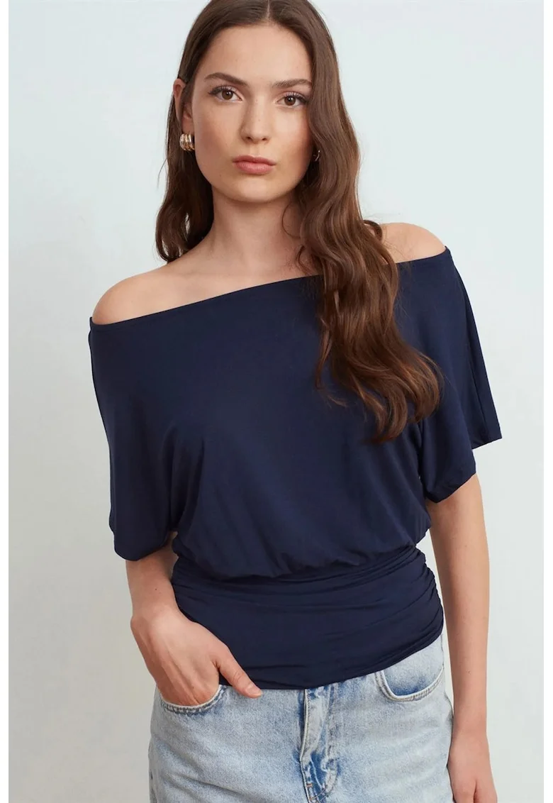 Bluza dama,  elegant, decupaj, albastru marin, amestec modal