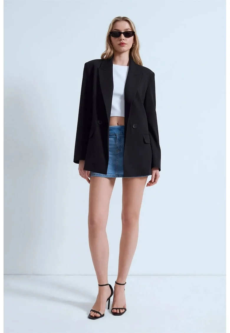 Sacou dama,  negru, cu buton, maneca lunga,