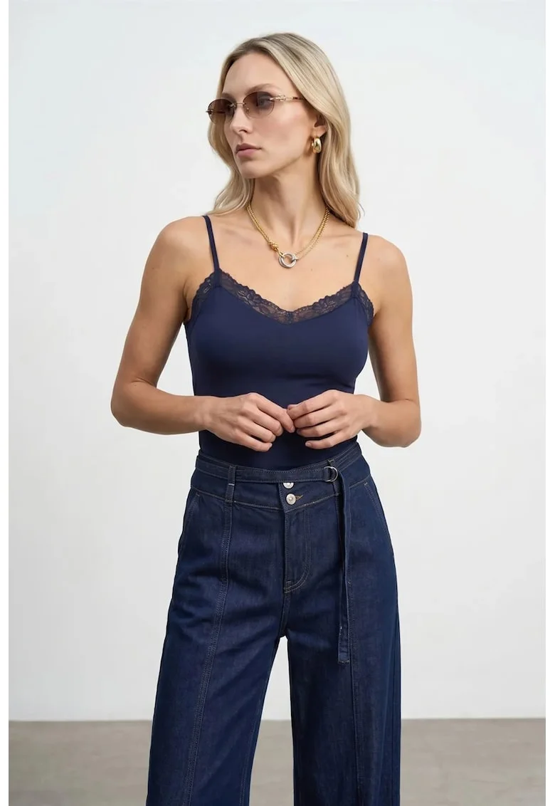 Bluza dama,  slim fit, decolteu in V, albastru marin, modal cu elastan, captusita