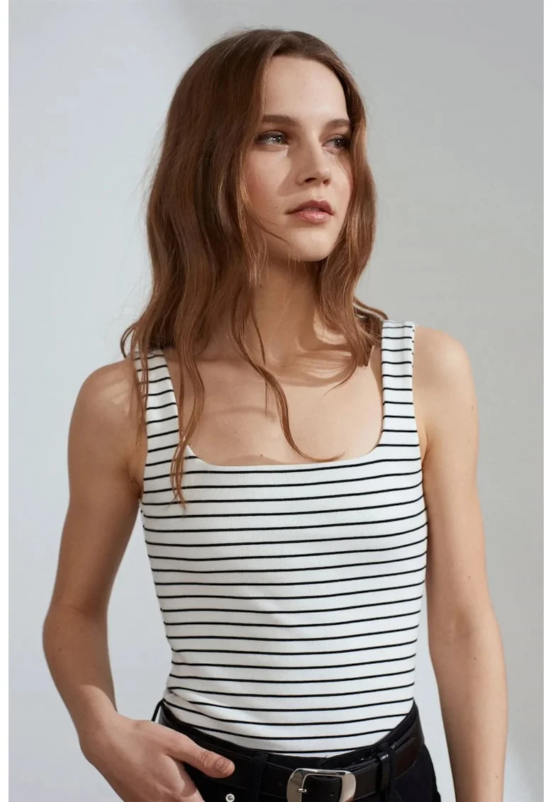 Bluza fara maneci,  dungi, alb/negru, bumbac cu elastan