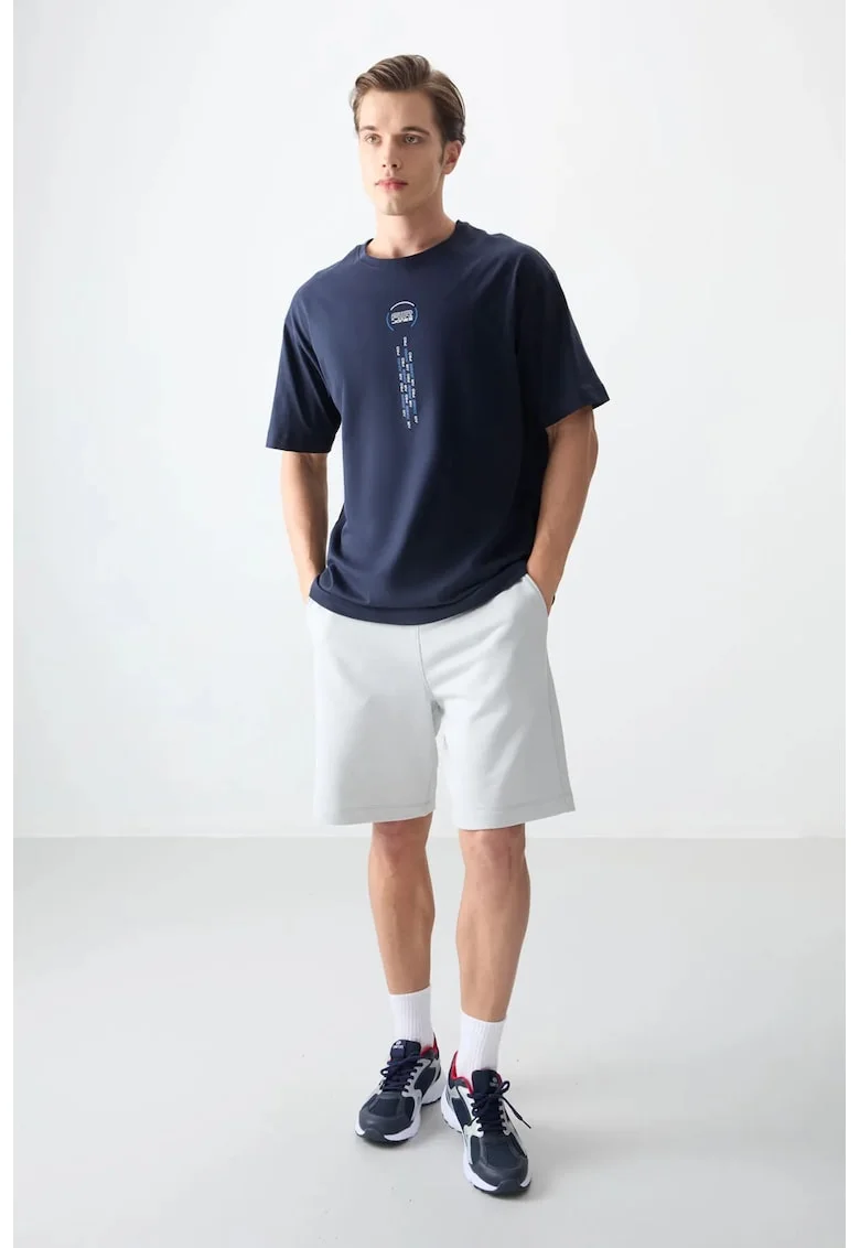Tricou barbati,  croiala supradimensionata, bleumarin, 100% bumbac