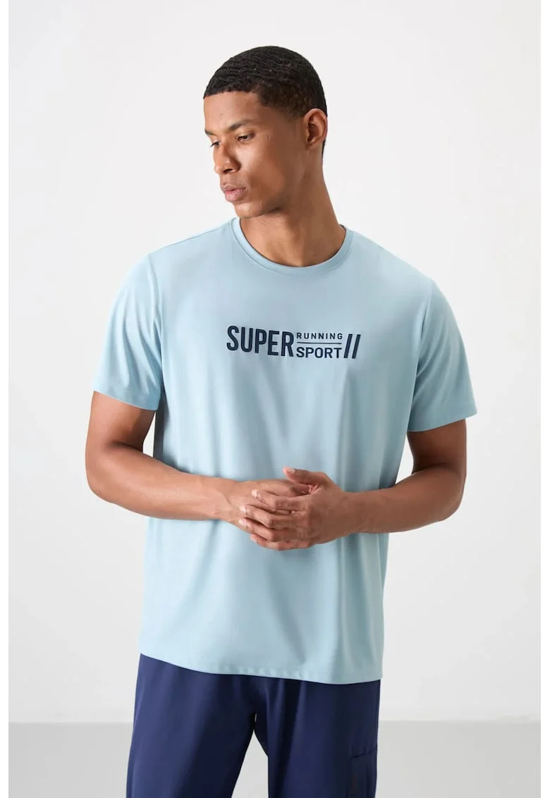 Tricou  imprimeu, albastru deschis, poliester