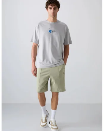 Pantaloni scurti, Barbati, Pantaloni scurti de trening tricotati TOMMY pentru barbati, Verde salvie,