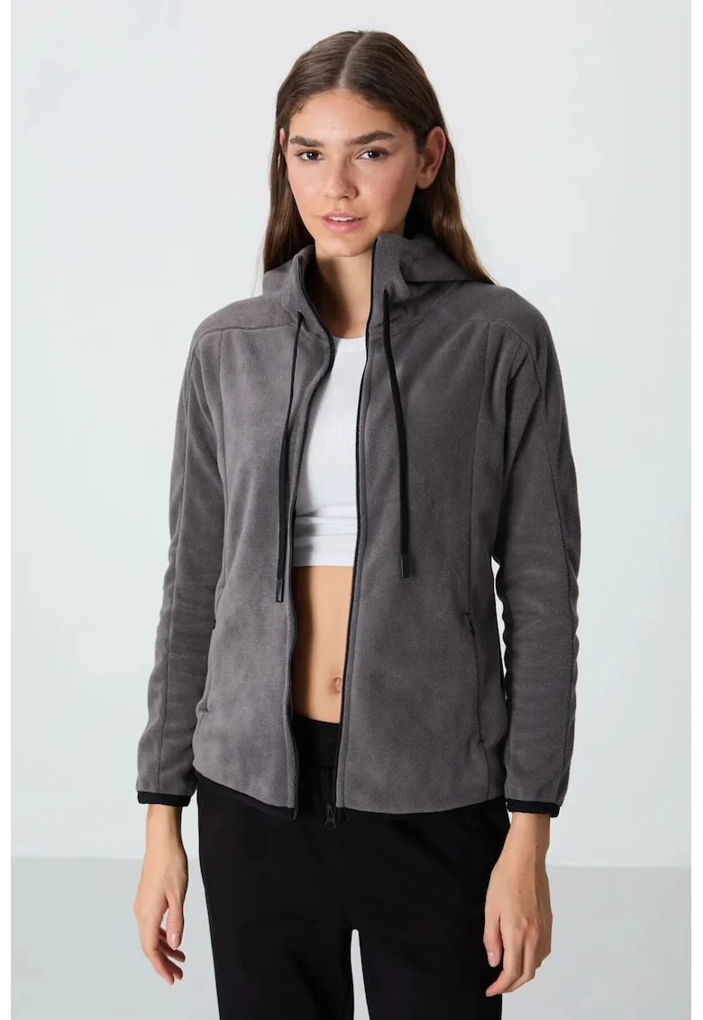 Hanorac cu gluga,  plusat, gri antracit, fleece