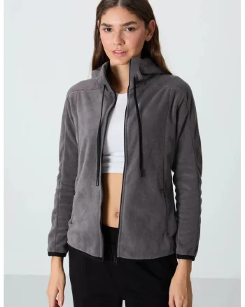 Hanorac cu gluga,  plusat, gri antracit, fleece