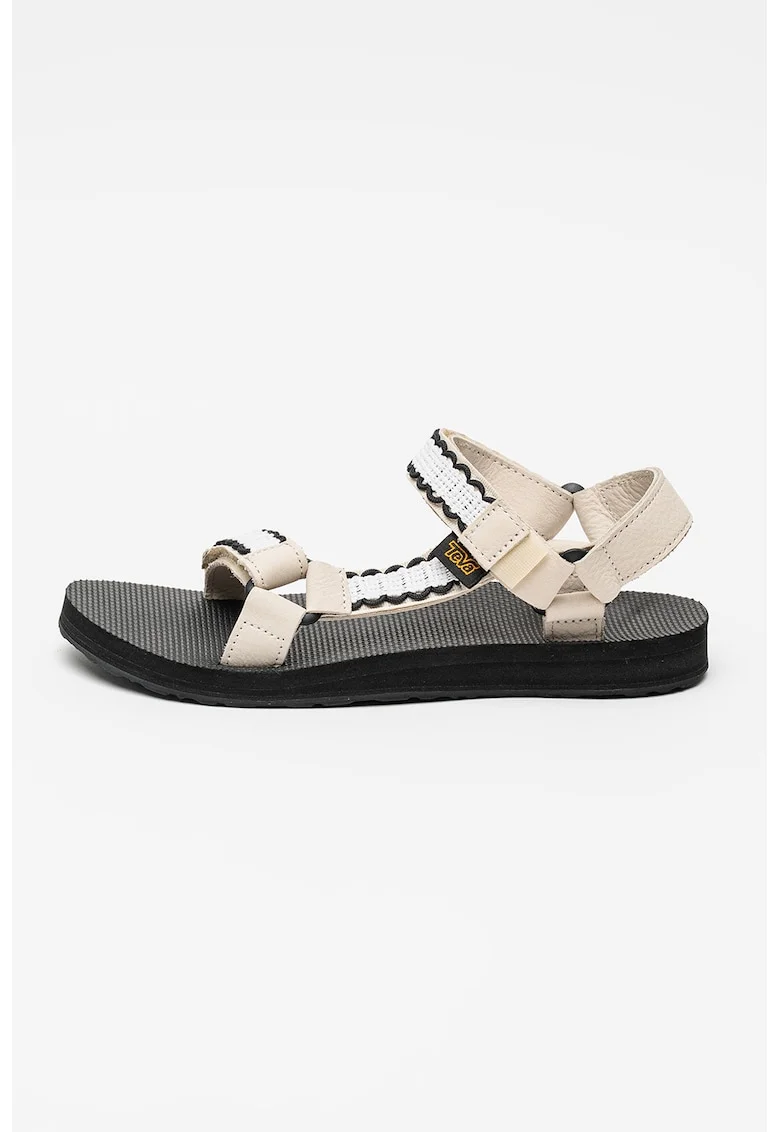 Sandale din piele cu detalii din material textil, Alb