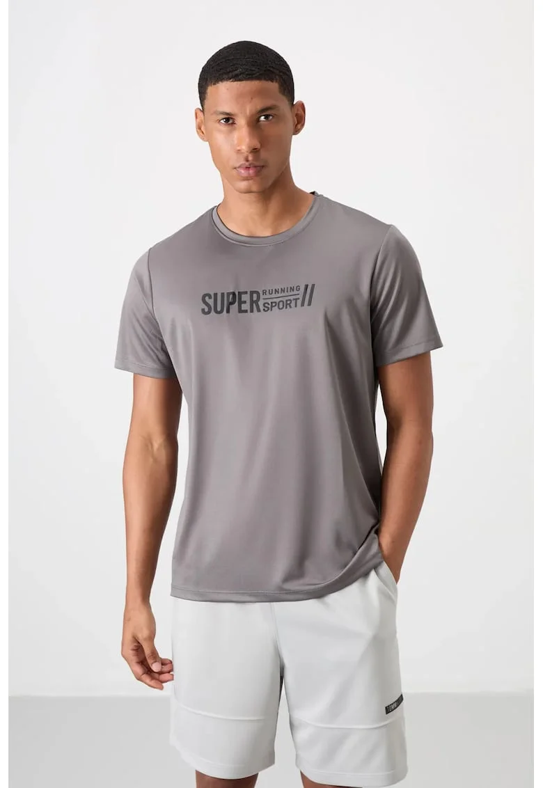 Tricou  imprimeu, gri ardezie, 100% poliester