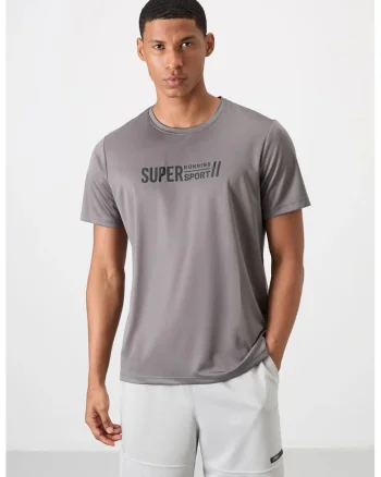 Tricou  imprimeu, gri ardezie, 100% poliester