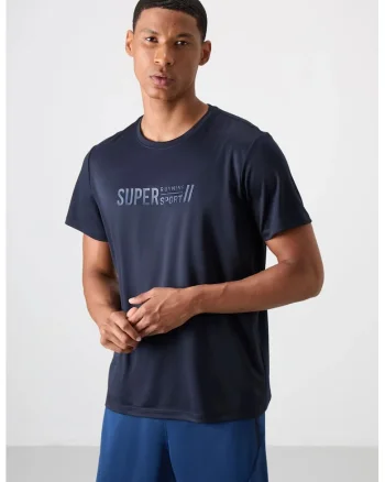 Tricou barbati,  imprimeu pe spate, albastru marin, poliester