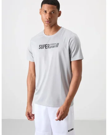 Tricou  gri deschis, imprimeu pe spate, 100% poliester