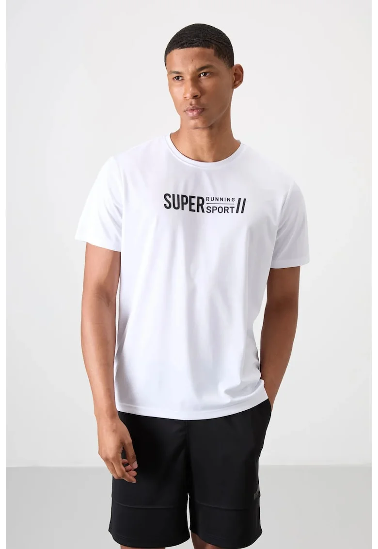 Tricou Barbati,  imprimeu, guler rotund, alb