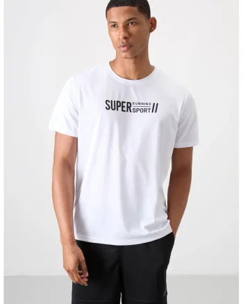 Tricou Barbati,  imprimeu, guler rotund, alb
