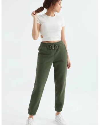 Pantaloni dama,  jogger, buzunar, verde kaki, poliester