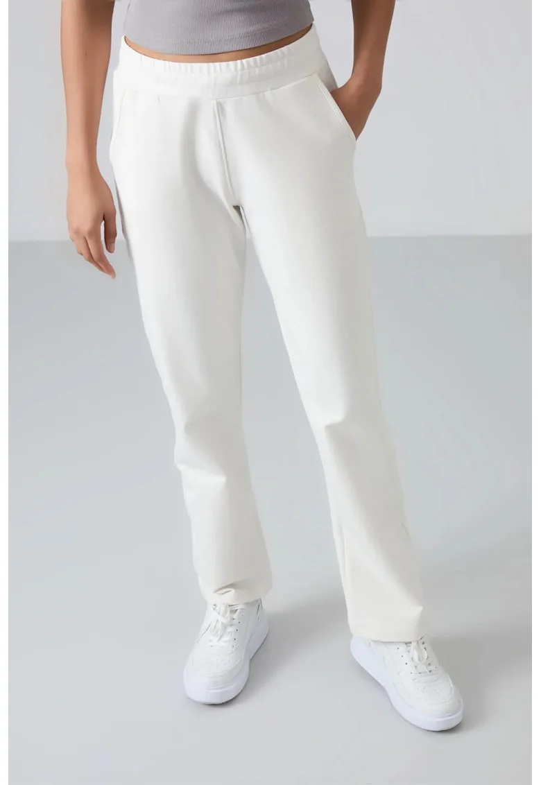 Pantaloni dama,  trening din fleece, buzunar, alb prafuit, 77% bumbac