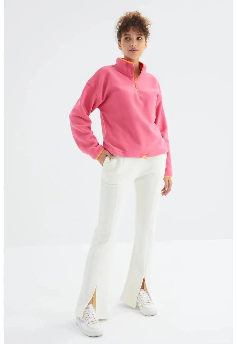 Pantaloni de trening,  talie inalta, picior drept, Dusty White, bumbac si poliester